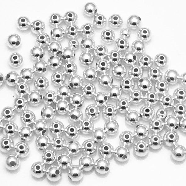 4mm (1.0mm hole) 925 Sterling Silver Round, Smooth, Seamless Beads, High Quality, Made in Italy