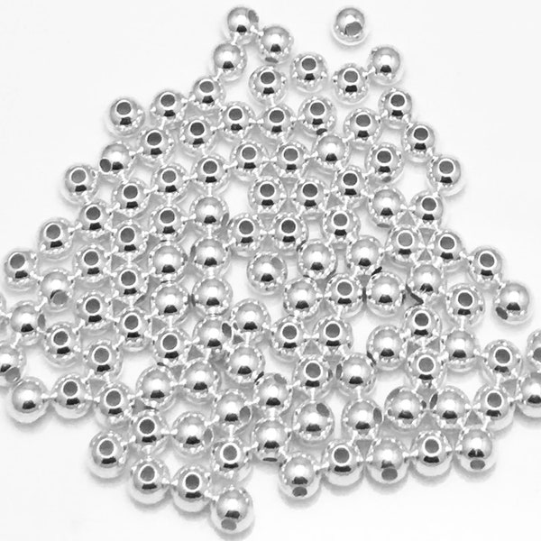 5mm (1.5mm hole) 925 Sterling Silver Round, Smooth, Seamless Beads, High Quality, Made in Italy