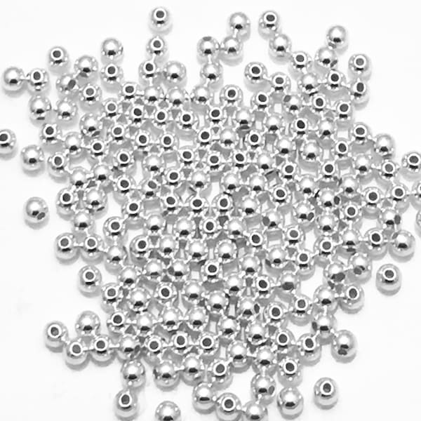 3mm (0.9mm hole) 925 Sterling Silver Round, Smooth, Seamless Beads, High Quality, Made in Italy