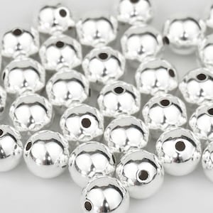10mm (2.0mm hole) 925 Sterling Silver Round, Smooth, Seamless Beads, High Quality, Made in Italy