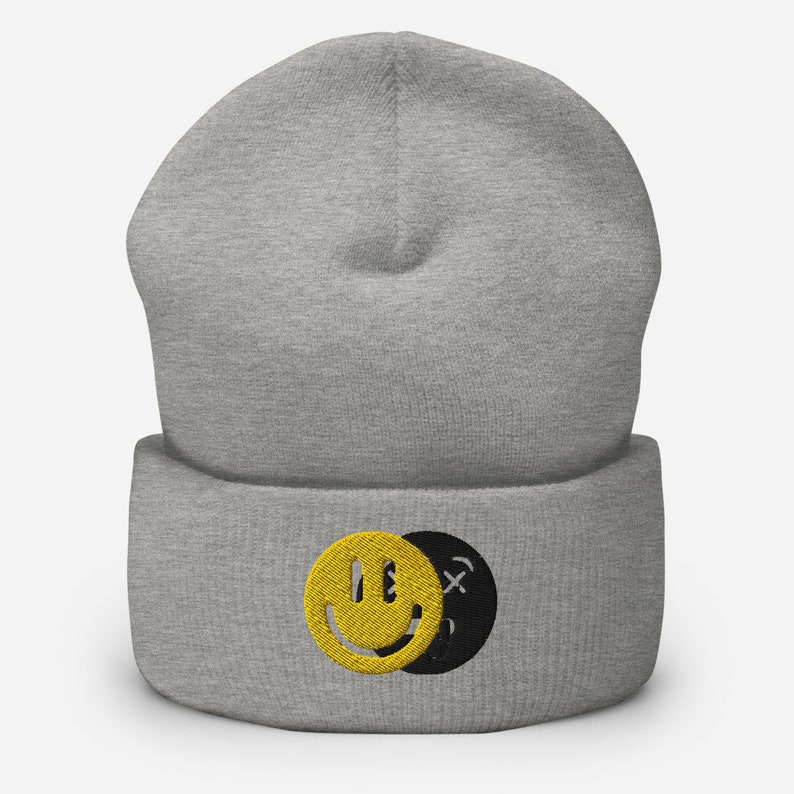 Morbid Embroidery Cuffed Beanie Hat Mental Health Dead Inside