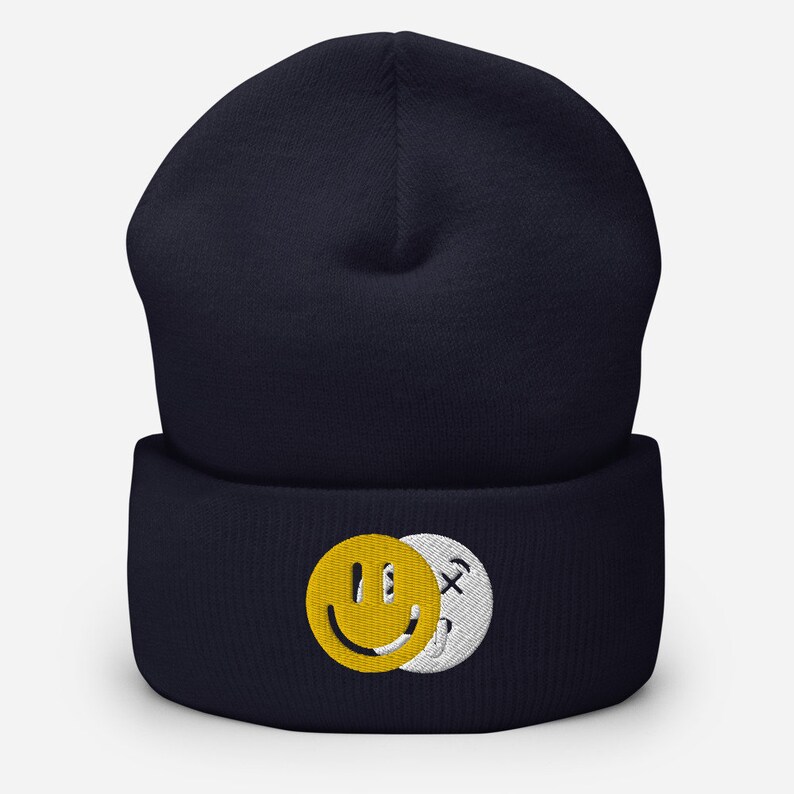 Morbid Embroidery Cuffed Beanie Hat Mental Health Dead Inside