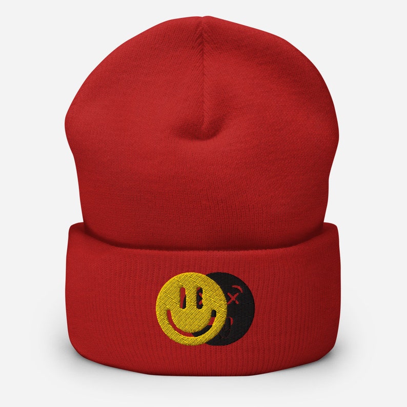 Morbid Embroidery Cuffed Beanie Hat Mental Health Dead Inside