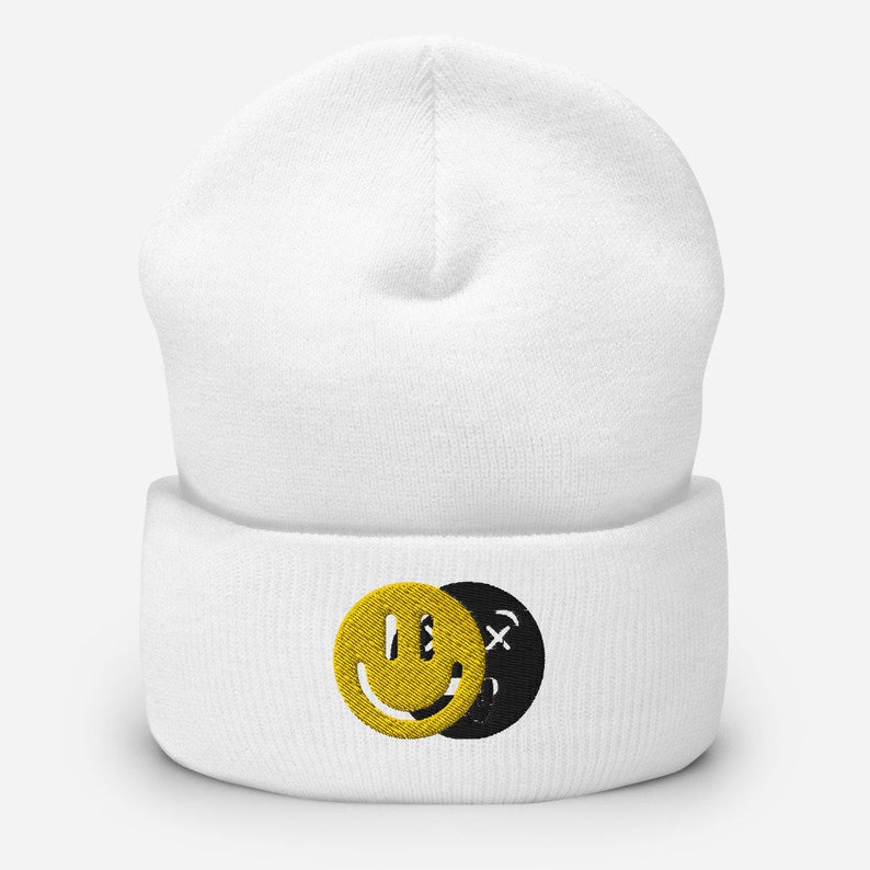 Morbid Embroidery Cuffed Beanie Hat Mental Health Dead Inside