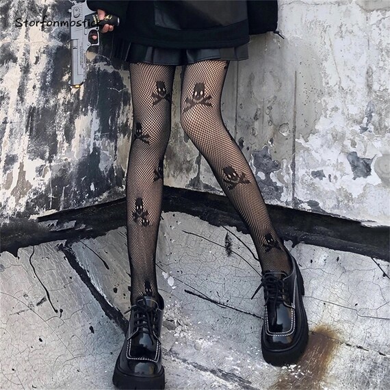 Japanese Lolita Skull Fishnet Black Stockings, Women's Summer Thin  Breathable Black Stockings,lolita Black Stockings,fishnet Black Stockings 