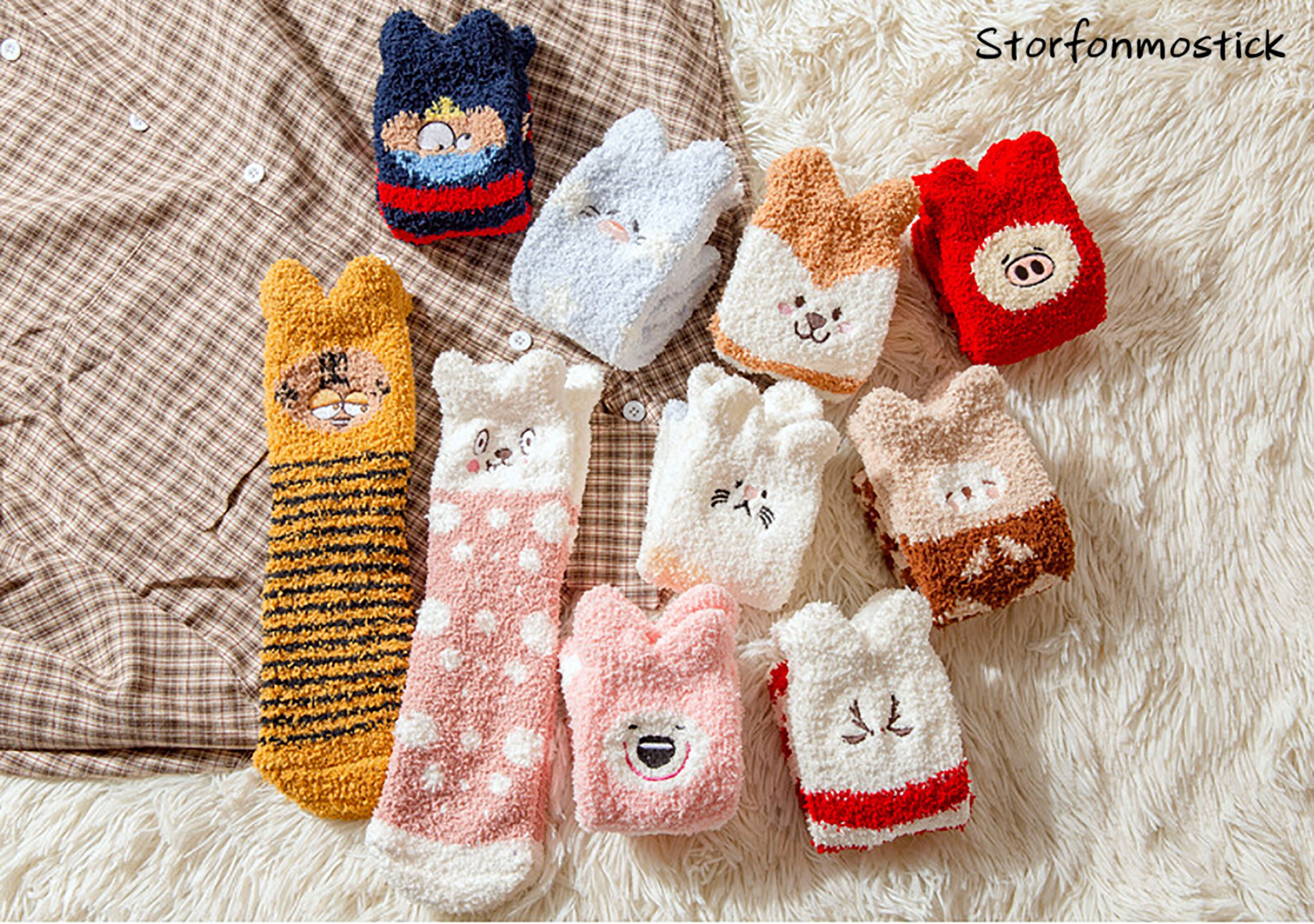 Cute Animal Fuzzy Socks Ladies Solid Color Coral Fleece Etsy