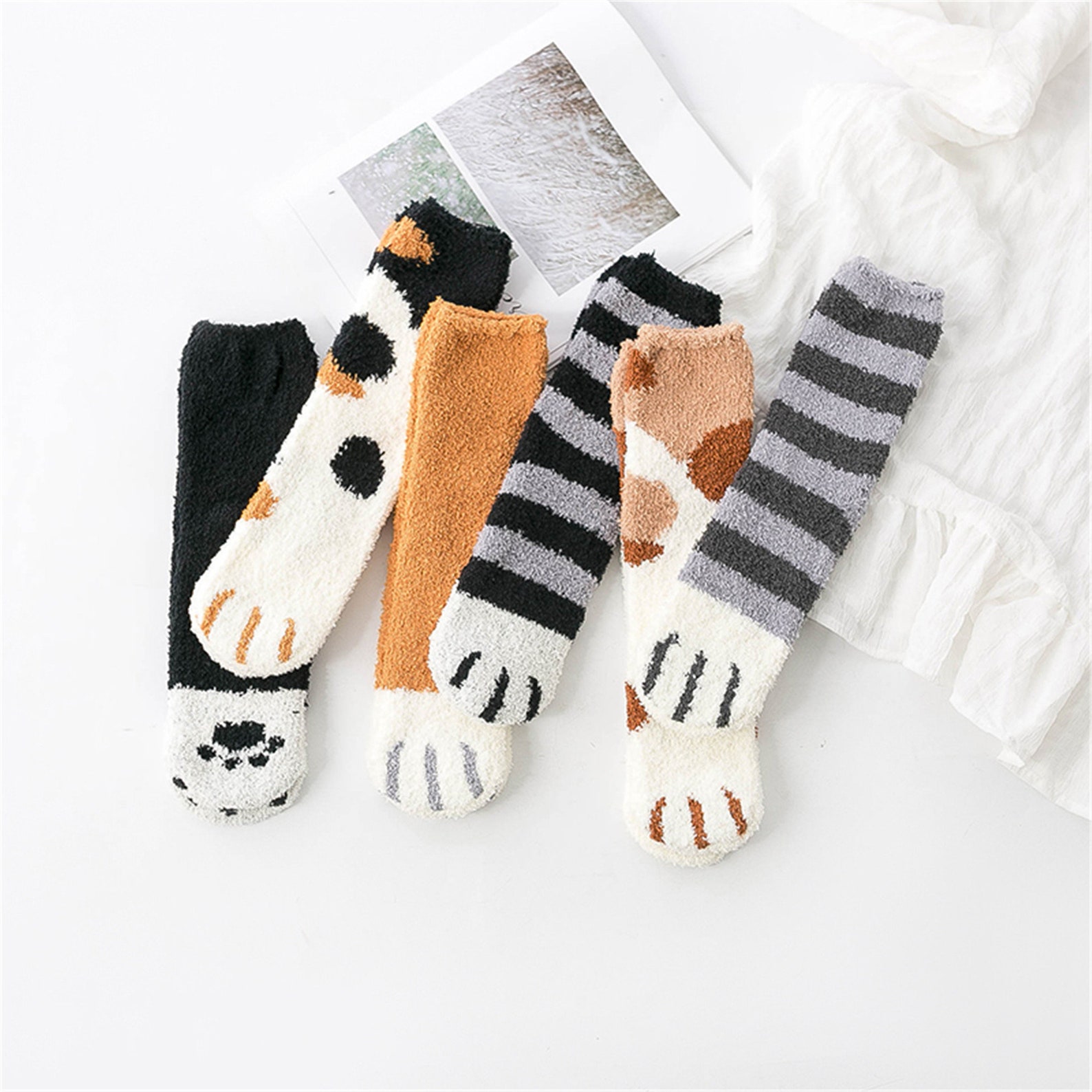 Cat Paw Fuzzy Socks Animal Paw Pattern Bed Socks Fuzzy Etsy