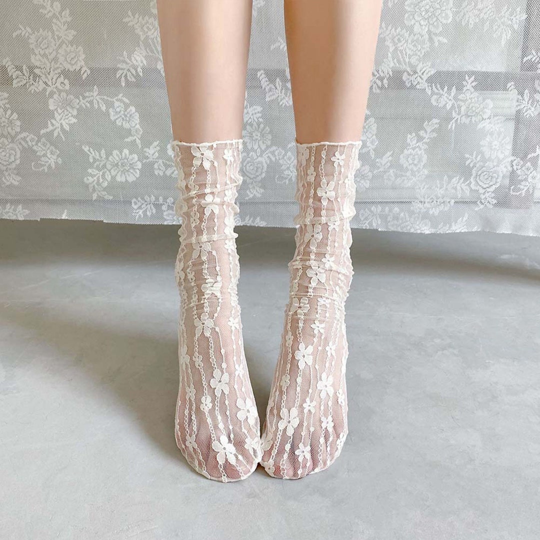 White Transparent Socks Lace Flower Mesh Socks Socks for - Etsy