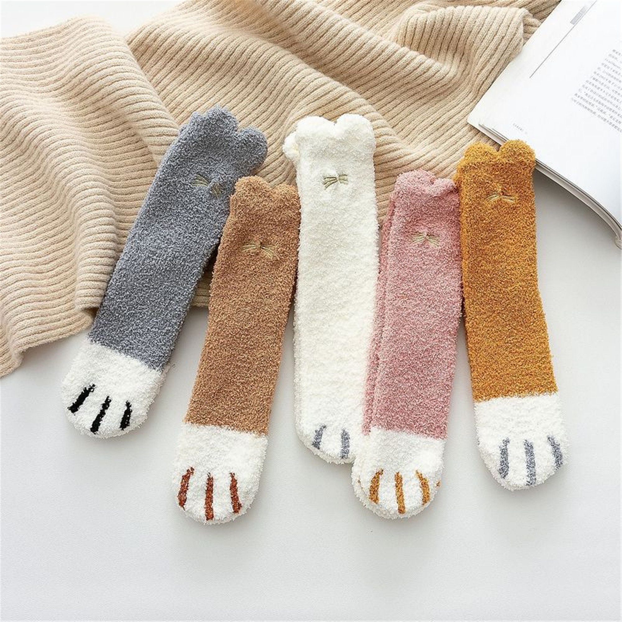 Cute Cat Paw Fuzzy Socks Animal Paw Pattern Bed Socks Fuzzy | Etsy