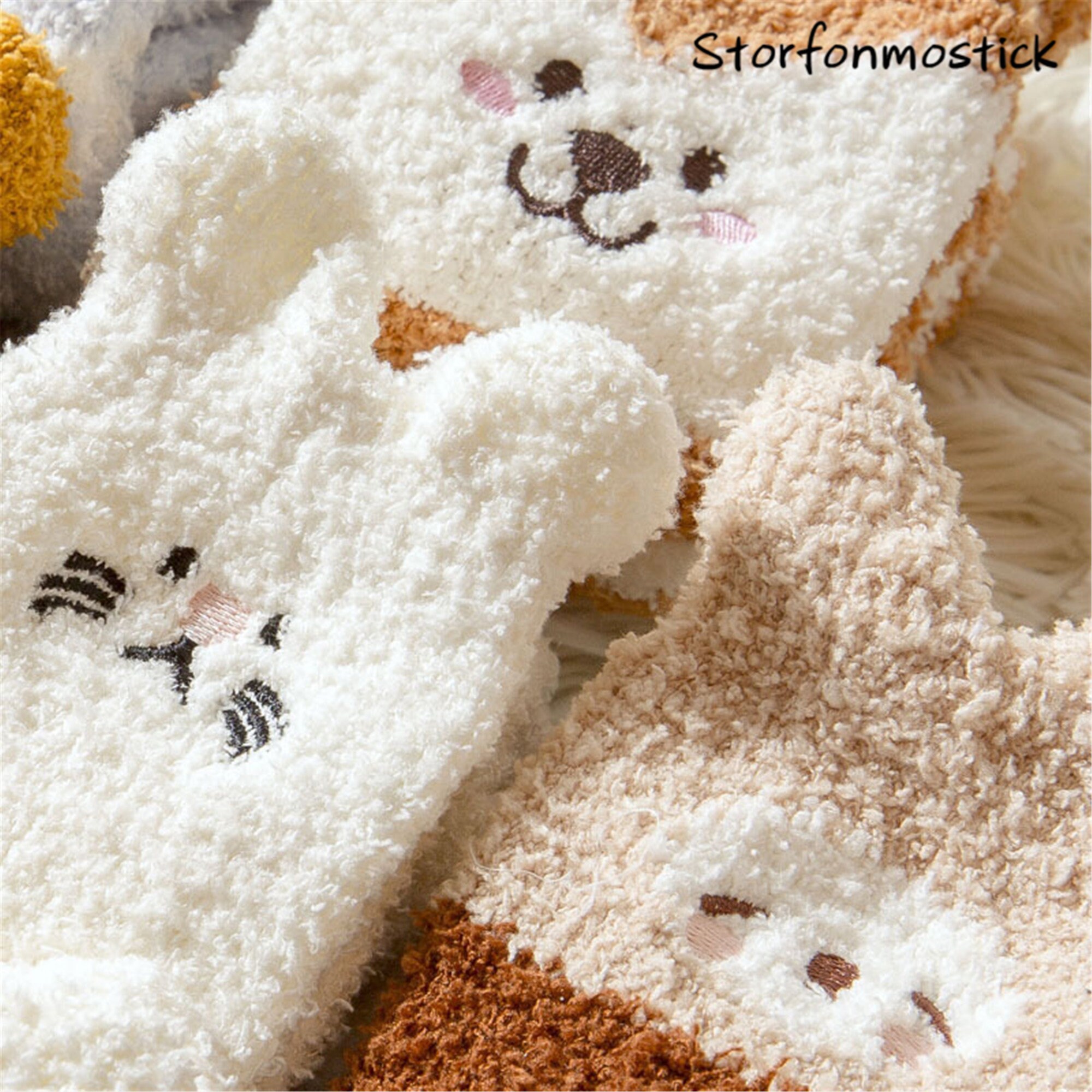 Cute Animal Fuzzy Socks Ladies Solid Color Coral Fleece Etsy