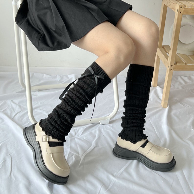 Bowknot Knit Leg Warmer Japanese White Leg Warmer Etsy