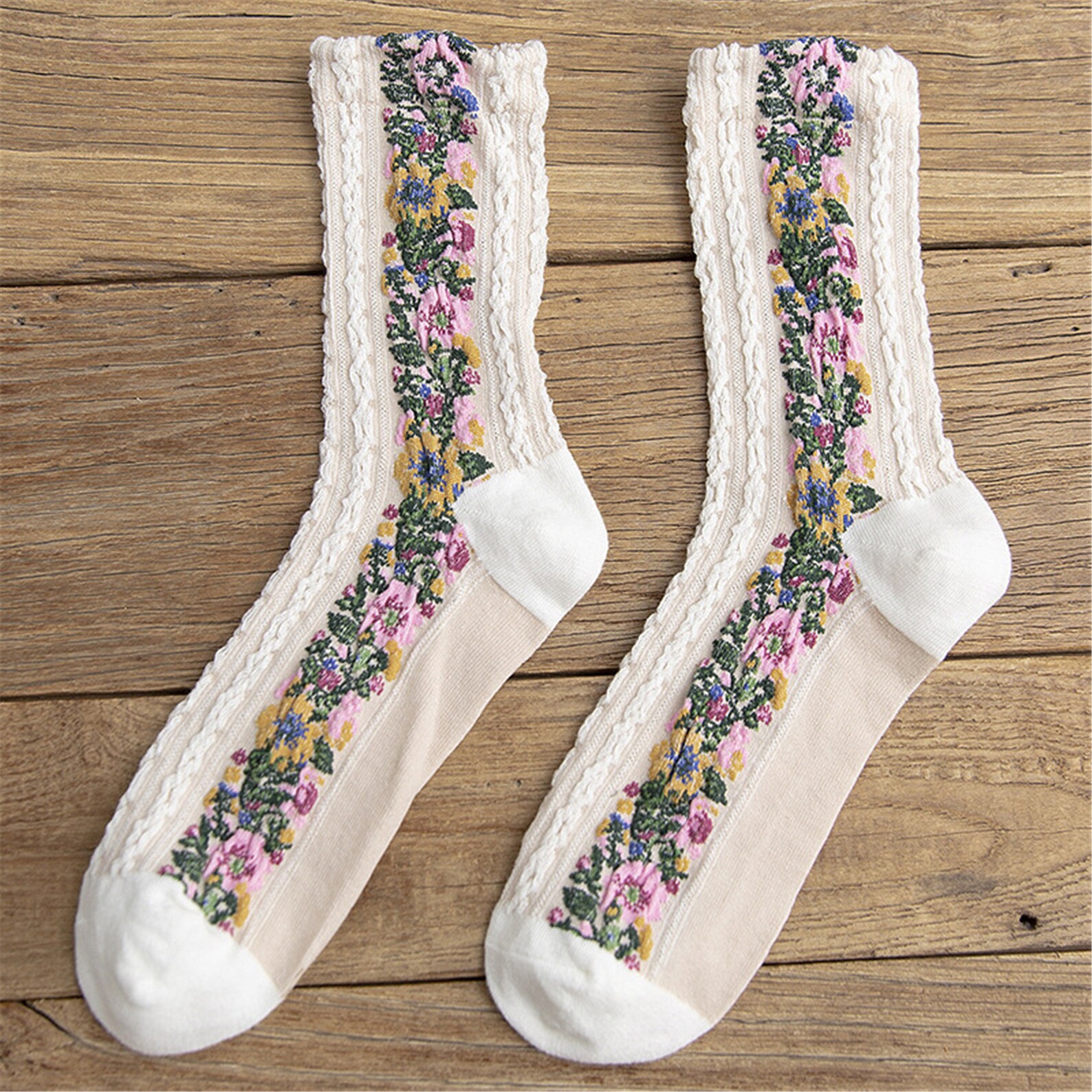 Pretzel Flower Socks Vintage Floral Pattern Socks Country Etsy
