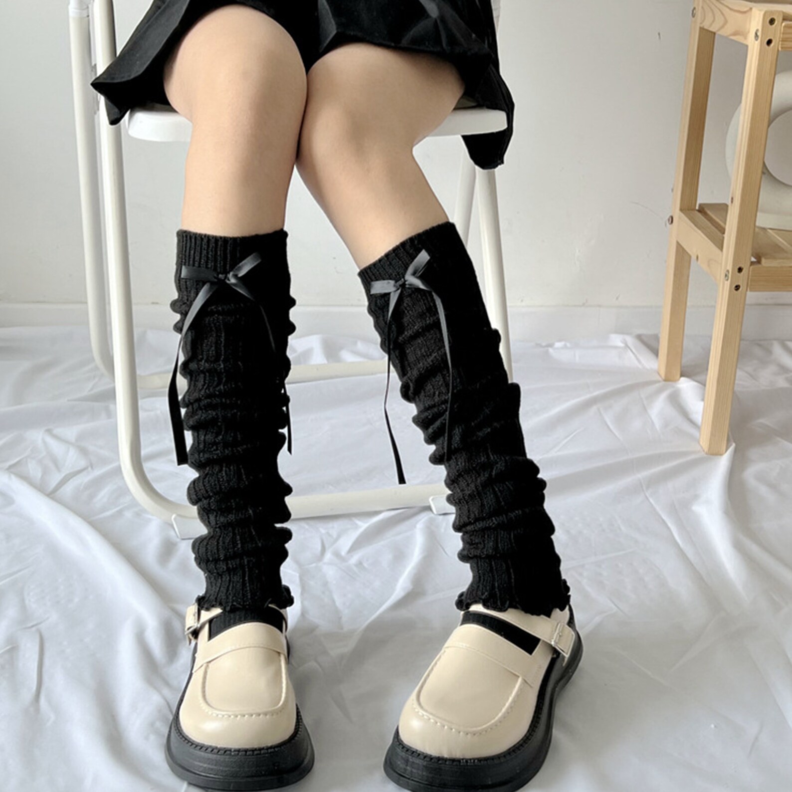 Bowknot Knit Leg Warmer Japanese White Leg Warmer Etsy