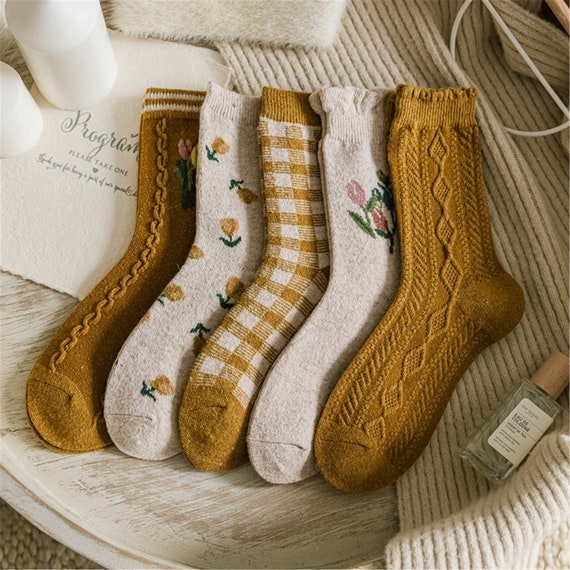 Retro Wool Floral Casual Socks Women Tulip Socks Wool Socks - Etsy