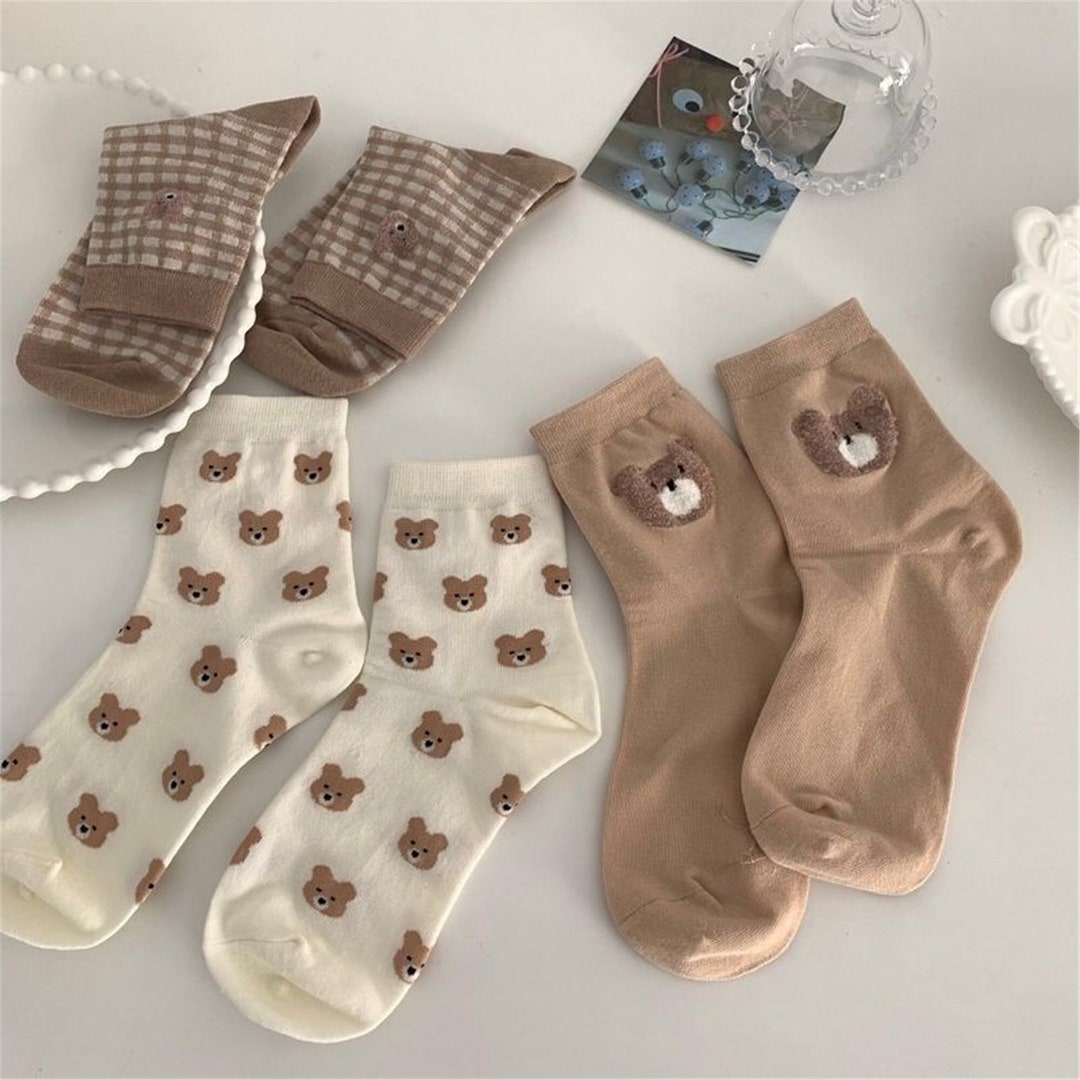 Cute Bear Cotton Socks Women's Socks JK Socks Spring - Etsy