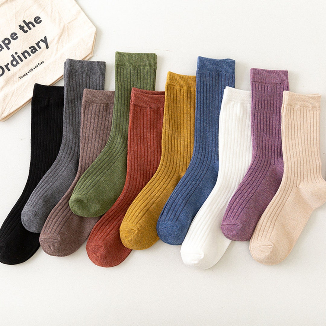 Vintage Warm Socks, Candy Colored Breathable Socks, Autumn Winter Thick ...