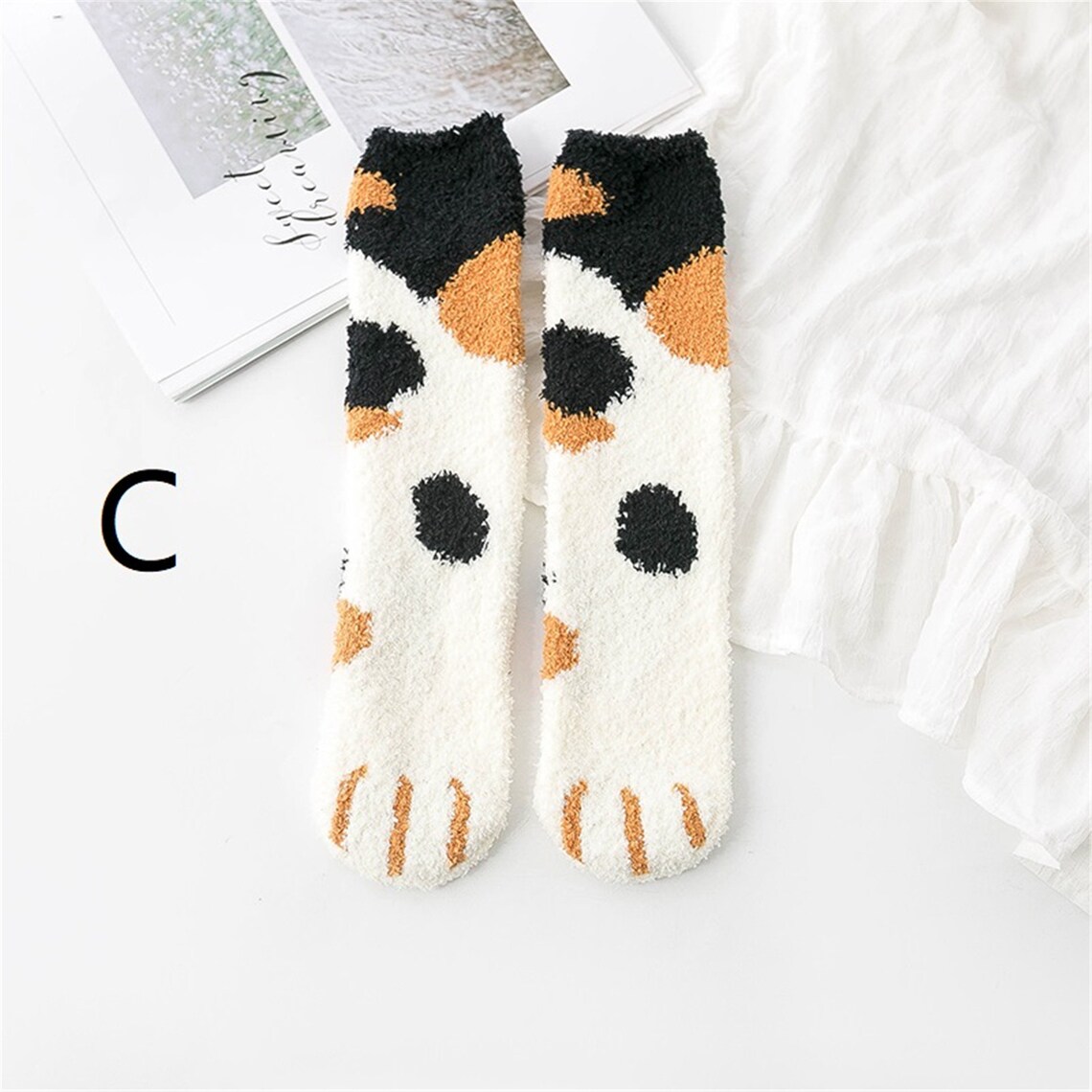 Cat Paw Fuzzy Socks Animal Paw Pattern Bed Socks Fuzzy Etsy