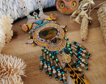 Tiger Eye Macrame Necklace: Handmade Boho Tribal Pendant