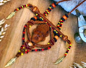 Tribal Macrame Necklace: Handmade Wood & Bead Ethnic Jewelry