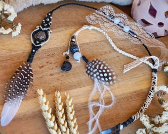 Macrame Feather Hair Wrap: Black & Silver Hippie Hair Accessory