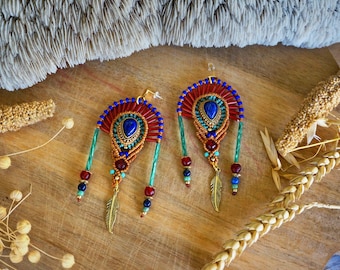 Lapis Lazuli Macrame Earrings, Beaded Indian Style Jewelry