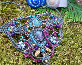 Ruby Zoisite Macrame Bracelet: Amazonite Crystal Cuff, Wearable Art