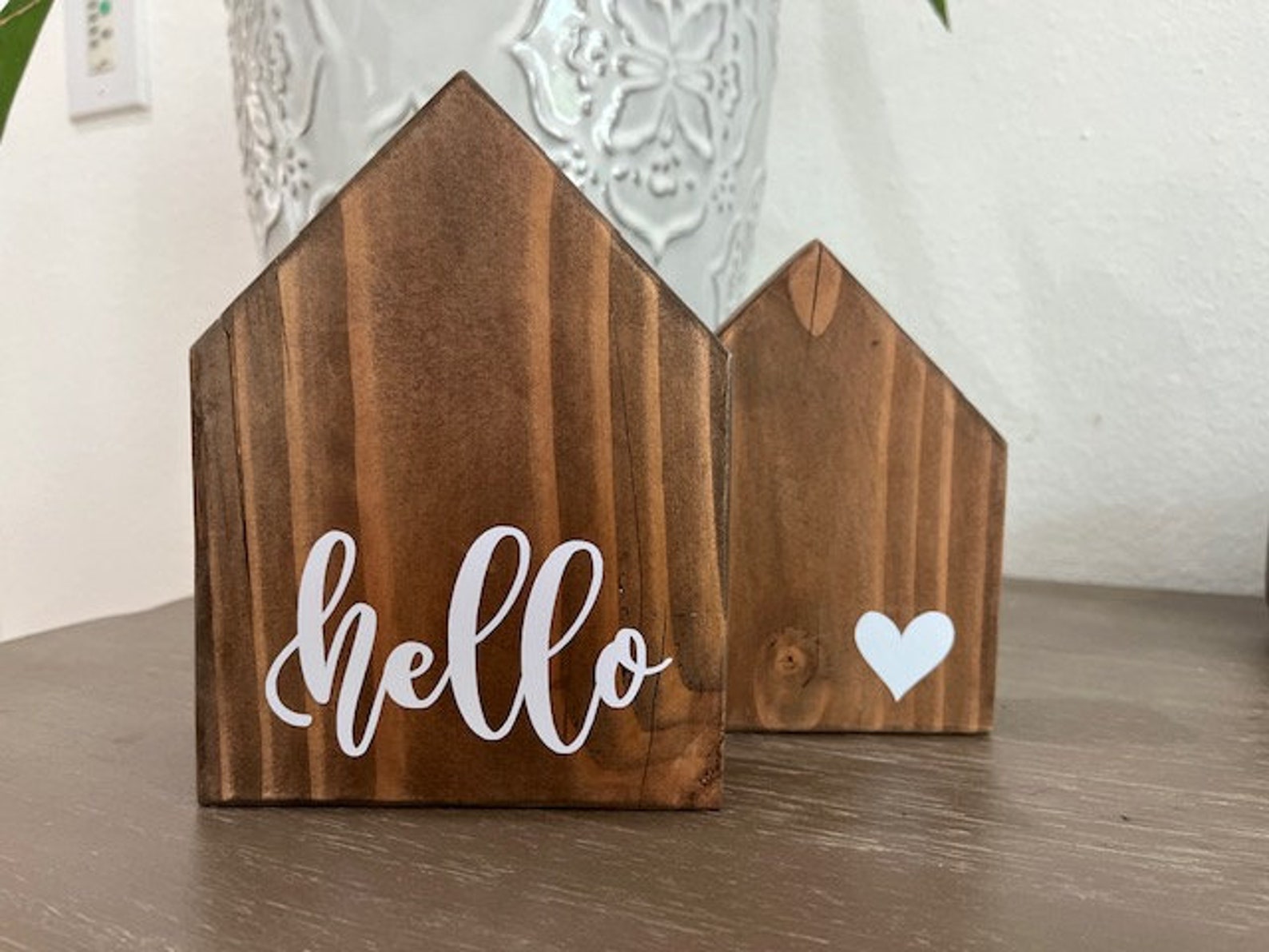 Set of Standing Wood House, Mini Wood House, Wood Block House ...