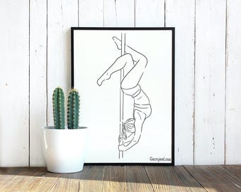 Pole Dancer Line Art Print, Body Positive Drawing