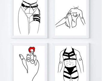 Sexy Bondage Line Art Print, Body Positive Artwork