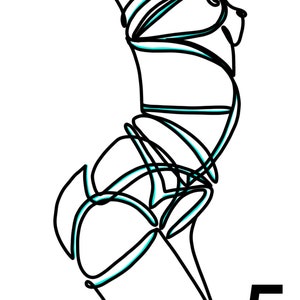 Erotic Digital Art, Bondage Artwork, Line Drawing, Rope Bondage Drawing