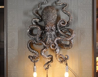 Kraken wall sconce Lovecraft art chandelier .Octopus, Tentacle, Cthulhu Unique Fantasy Man Gift Idea, Steampunk vintage statuette home decor