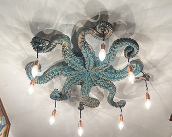 Lovecraft art chandelier . Octopus, Kraken Tentacle, Cthulhu Unique Fantasy Man Gift Idea, Steampunk vintage statuette home decor