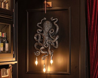 Octopus Tentakel wandkandelaar kroonluchter Cthulhu mythos, Steampunk vintage hanger ontwerper lamphouder, lichte lamp, oude gouden kleur