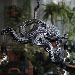 Octopus Tentacle chandelier Cthulhu mythos Fantasy Gift Idea Steampunk vintage pendant designer bulb holder light lamp, ancient silver color image 2