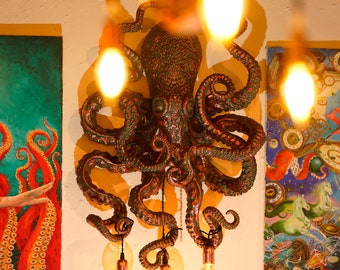 Octopus Tentakel wandkandelaar kroonluchter Cthulhu mythos, Steampunk vintage hanger ontwerper lamphouder, lichte lamp, oude gouden kleur