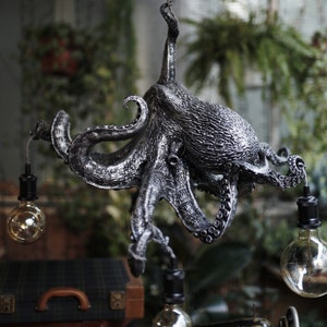 Octopus Tentacle chandelier Cthulhu mythos Fantasy Gift Idea Steampunk vintage pendant designer bulb holder light lamp, ancient silver color image 1