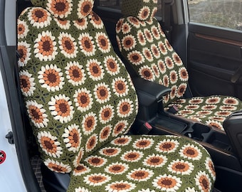 Crochet Sunflower Car Seat Covers: Handmade Auto Accessories