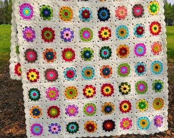 Crochet blanket,Granny Square blanket,Crochet granny square blanket,granny blanket,colorful blanket, crochet afghan blanket, flower afghan
