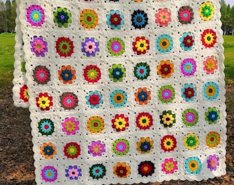 Crochet blanket,Granny Square blanket,Crochet granny square blanket,granny blanket,colorful blanket, crochet afghan blanket, flower afghan