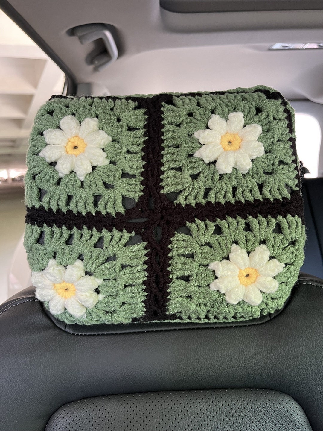 Car Crochet Headrest Covers,handmade Crochet 3D Daisy Flower Headrest