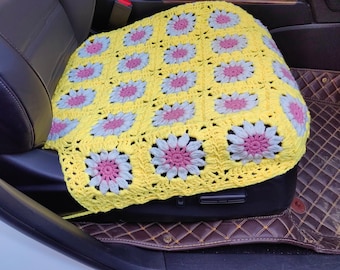 Car Seat Covers for Women,Handmade Crochet Sunflower Seat cover,Car Front Seat Covers Set,Car interior Accessories decorations
