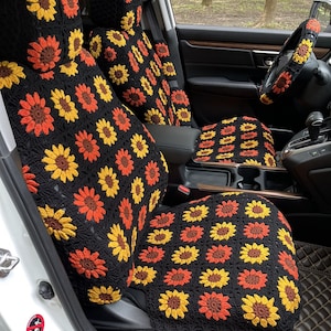 Car Seat Covers,Handmade Crochet Sunflower Flower Car Seat covers,Car Front Seat Covers Car Accessories Gifts,Car Decor Covers