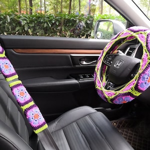 Car Steering Wheel Cover,Crochet Seat Belt Cover,Crochet Steering Wheel Cover,Seat belt cover,Women car accessories,Crochet car accessories