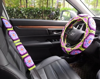 Car Steering Wheel Cover,Crochet Seat Belt Cover,Crochet Steering Wheel Cover,Seat belt cover,Women car accessories,Crochet car accessories