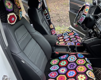 Handmade Crochet Flower Car Cushion Cover: Car Interior Accessory