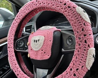 Crochet Bear Car Steering Wheel Cover: Handmade Auto Accessories