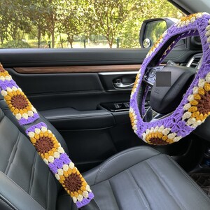 steering wheel cover,crochet steering wheel cover,Sunflower steering wheel cover Universal 14-15 inch for Women Men,Crochet car accessories