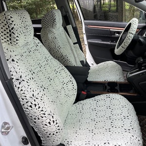 Handmade Crochet Sunflower Car Seat Cover Set: Milk White Auto Decor