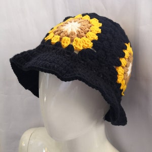 Crochet Sunflower Bucket Hat，Crochet Flower Bucket Hat,Hand Crochet Cotton Bucket Hats