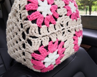 Juego de funda para reposacabezas y volante de coche con diseño de girasoles de ganchillo
